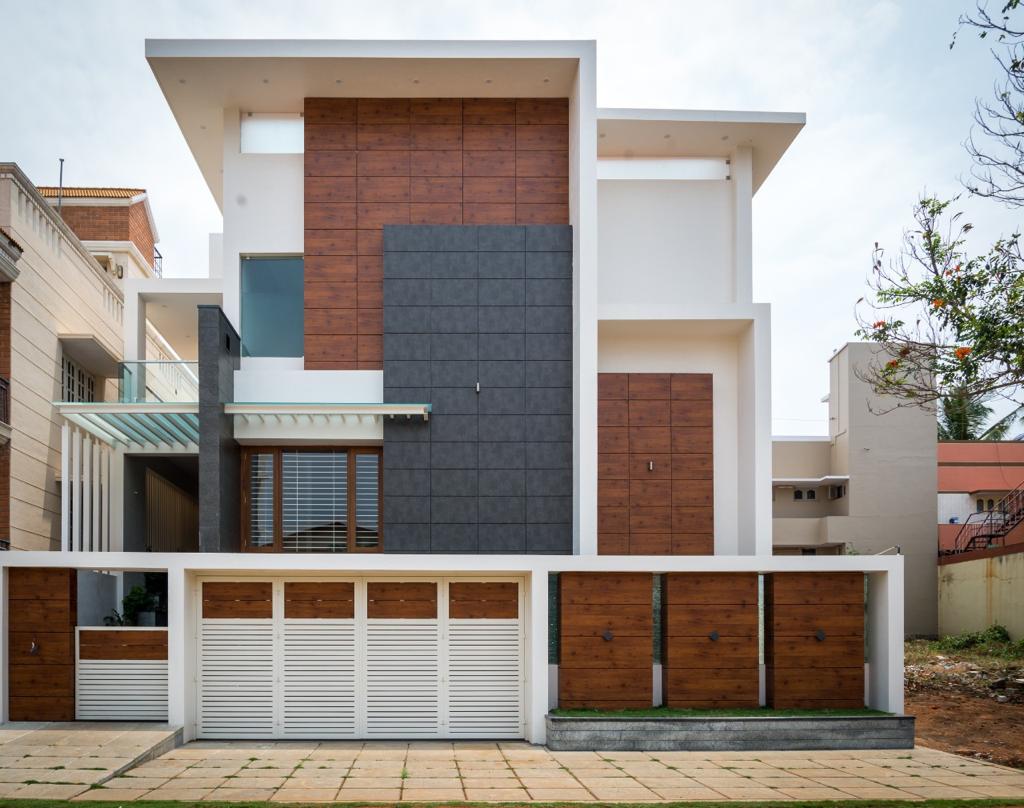 Fundermax stripe - horizontal stripe facade installation Ernakulam Kerala | Precise Homes