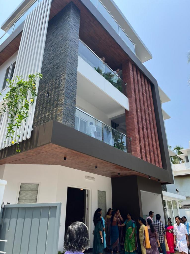 Fundermax stairs - staircase cladding installation Thrissur Kerala | Precise Homes